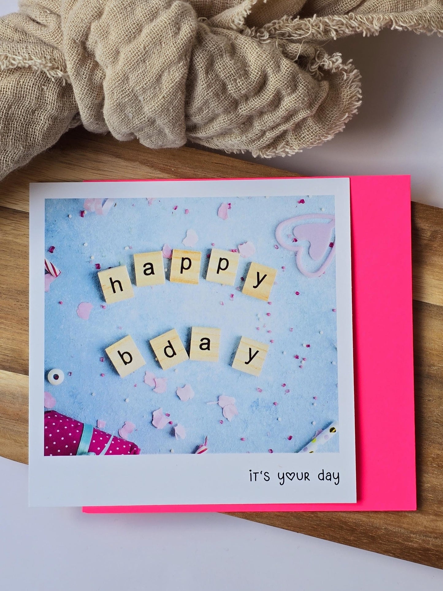 Postkarte Happy Birthday / Umschlag / quadratisch / Kleinigkeit / Geschenk / Geburtstag / Genesung / Abschied