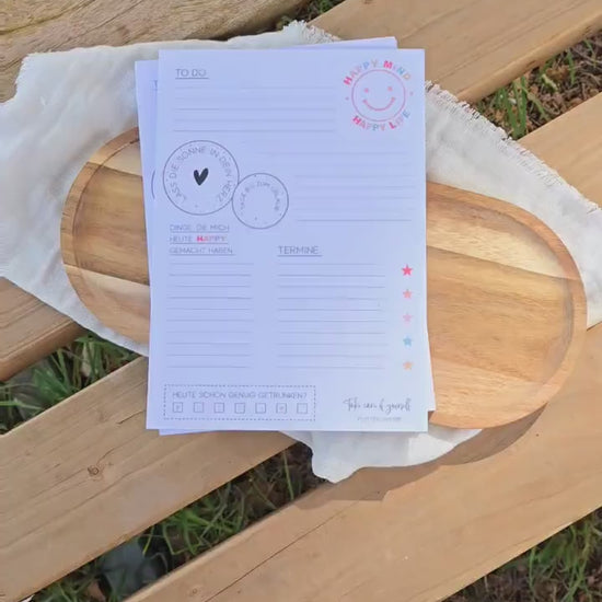 Notizblock Happy Mind / Wochenplaner / Familienplaner / TO DO / Selfcare / DIN A5 / 50 Blatt