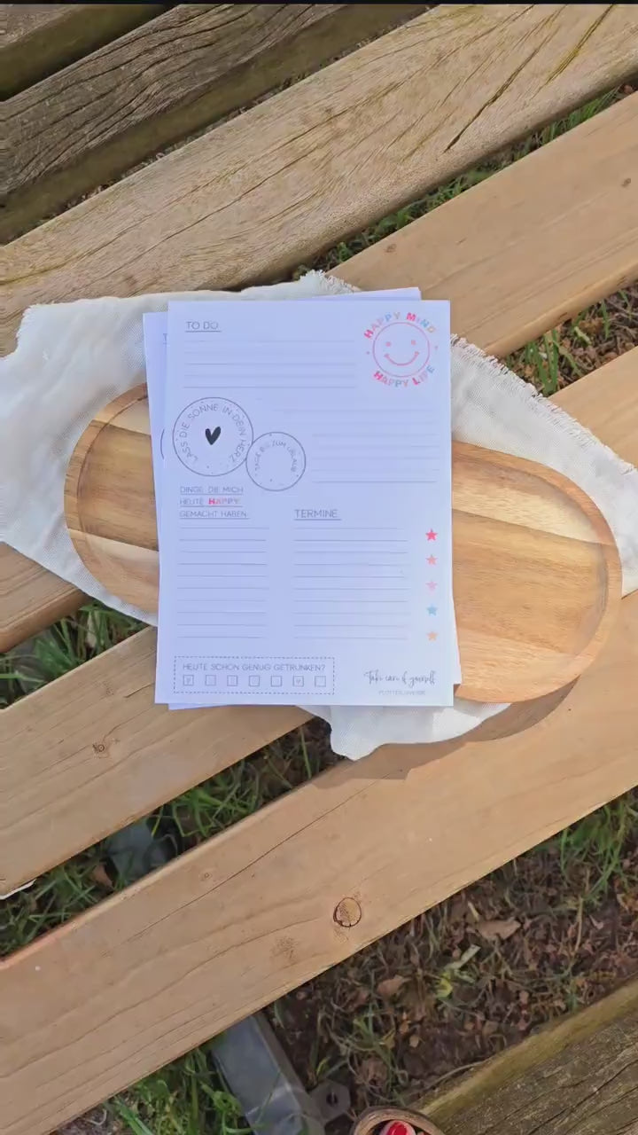 Notizblock Happy Mind / Wochenplaner / Familienplaner / TO DO / Selfcare / DIN A5 / 50 Blatt
