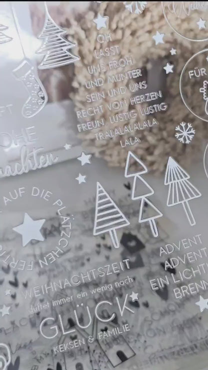Rub On Hello Winter / Sticker / Aufkleber / schwarz / weiß / Advent / DIY / Winter / Weihnachten / Advent / Spruch / Windlicht