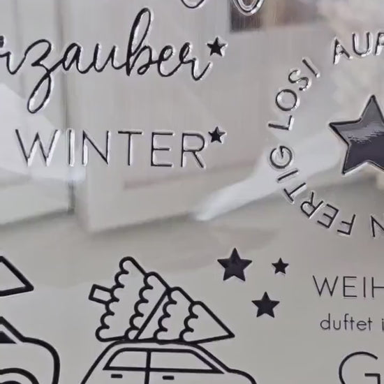 Rub On Weihnachten / 25 Sticker / schwarz / weiß / A4 Seite / Aufkleber / DIY / Zuhause / Geschenk / Deko / Spruch / Advent / Nikolaus