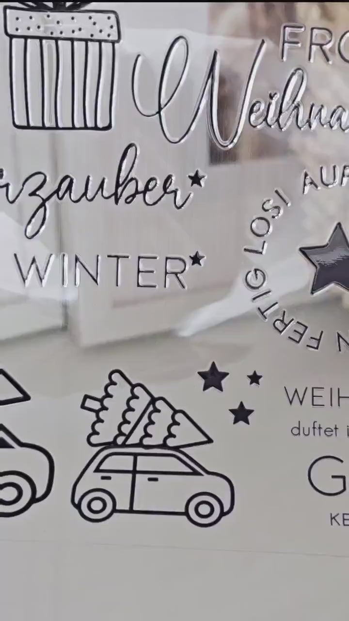 Rub On Weihnachten / 25 Sticker / schwarz / weiß / A4 Seite / Aufkleber / DIY / Zuhause / Geschenk / Deko / Spruch / Advent / Nikolaus