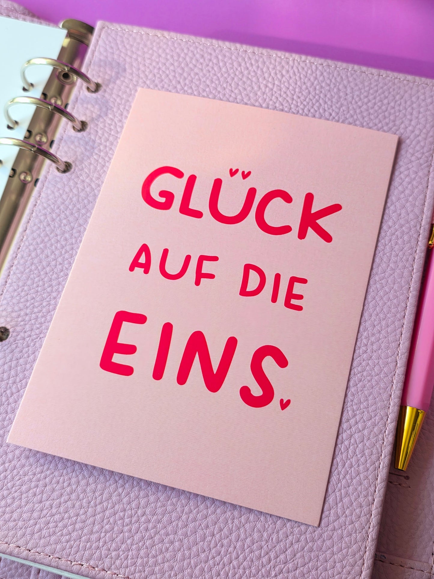 Postkarte "Glück auf die Eins" (rosa)