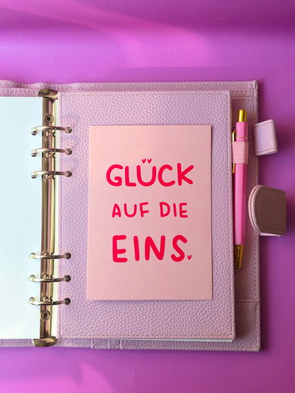Postkarte "Glück auf die Eins" (rosa)