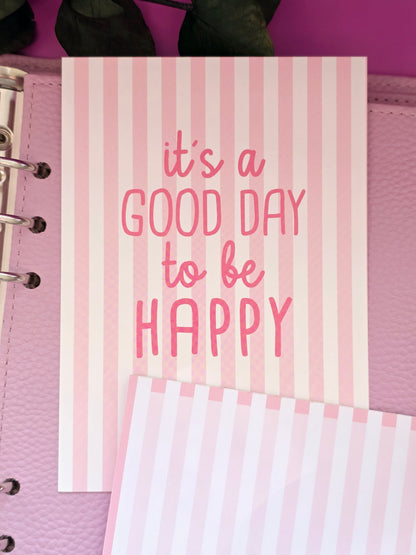 Notizblock "It's a good day to be happy" rosa Streife in 105 x 105 mm