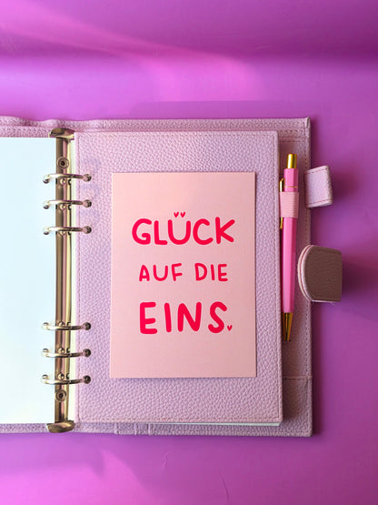 Postkarte "Glück auf die Eins" (rosa)