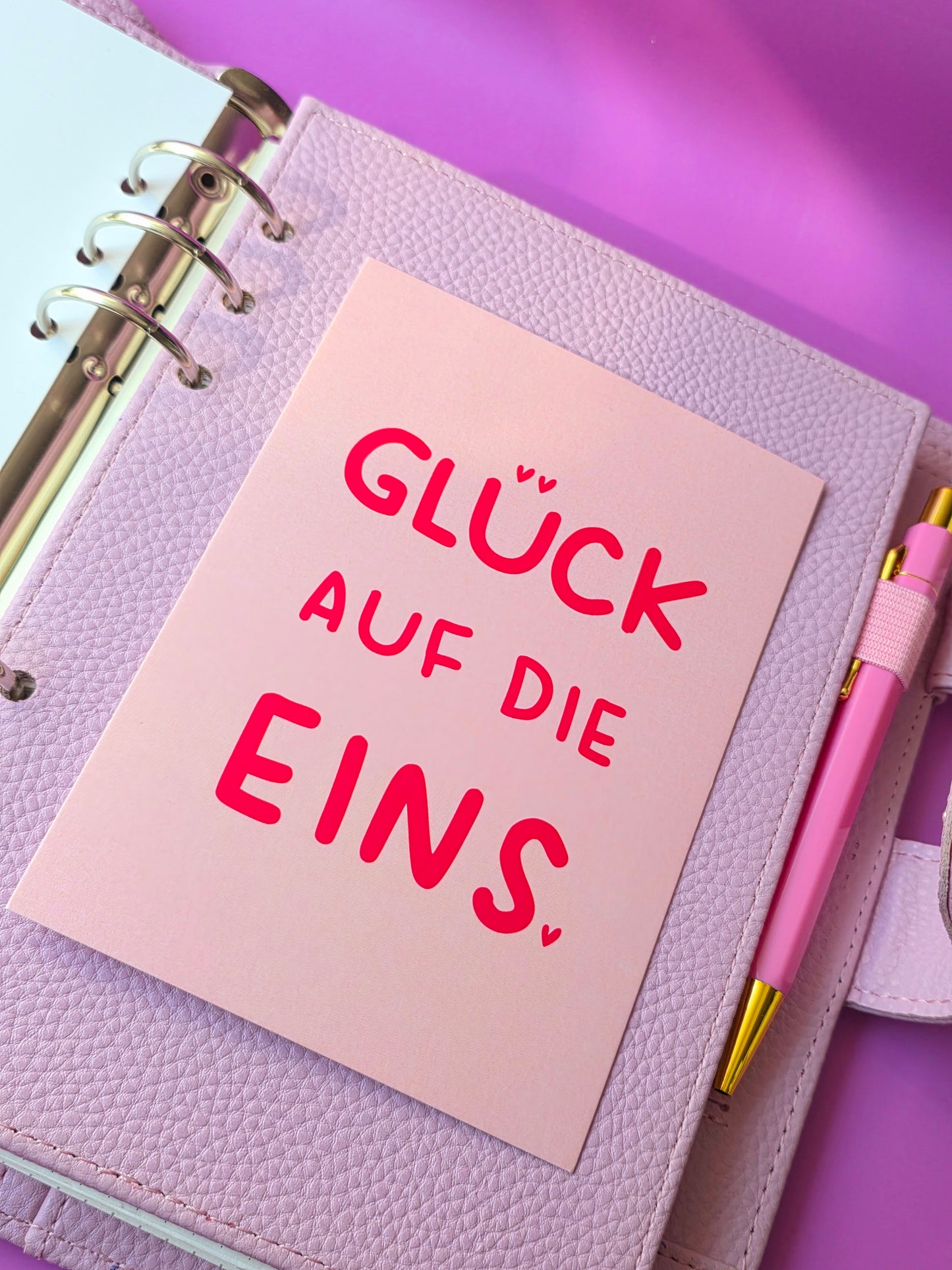 Postkarte "Glück auf die Eins" (rosa)