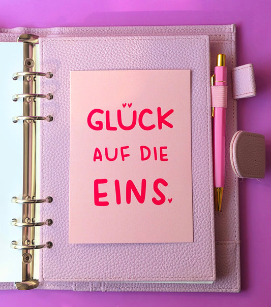 Postkarte "Glück auf die Eins" (rosa)