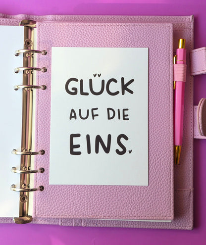 Postkarte "Glück auf die Eins" (s/w)