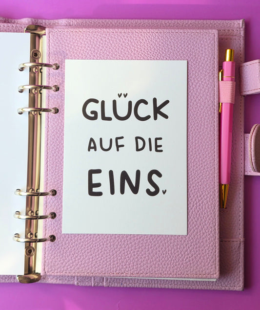 Postkarte "Glück auf die Eins" (s/w)
